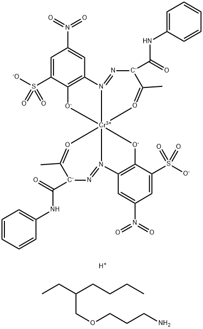 Chromate(3-), bis[2-hydroxy-5-nitro-3-[[2-oxo-1-[(phenylamino)carbonyl]propyl]azo]benzenesulfonato(3-)] -, compd. with 3-[(2-ethylhexyl)oxy]-1-propanamine Structure
