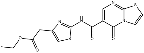 ethyl 2-(2-(5-oxo-5H-thiazolo[3,2-a]pyrimidine-6-carboxamido)thiazol-4-yl)acetate 구조식 이미지