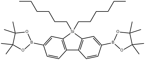2,7-Bis(4,4,5,5-tetramethyl-1,3,2-dioxaborolane-2-yl)-9,9-dihexyl-9H-9-dibenzosilole Structure