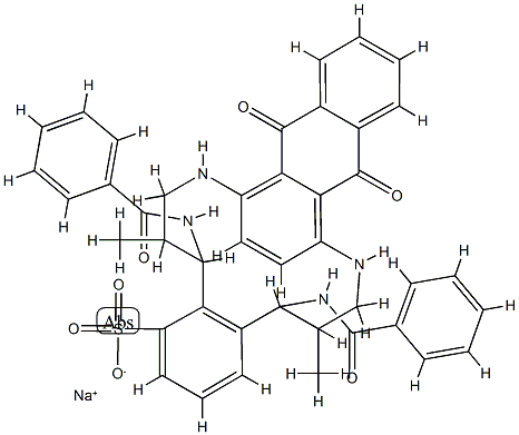 ar,ar'-[(9,10-dihydro-9,10-dioxo-1,4-anthrylene)bis(iminopropylene)]bis[alpha-benzamidotoluenesulphonic] acid, sodium salt Structure