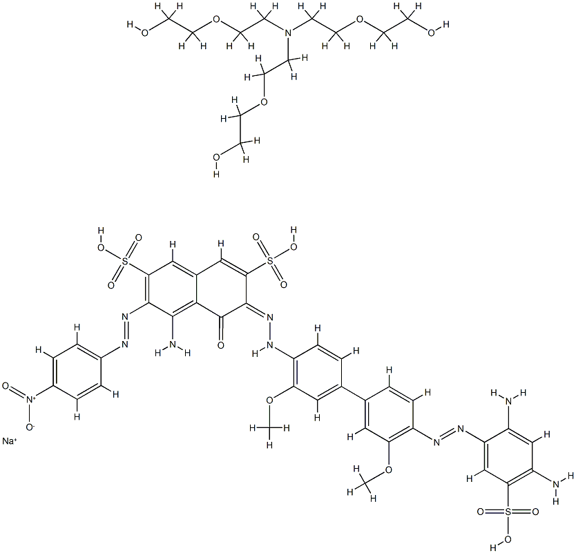 2,7-Naphthalenedisulfonic acid, 4-amino-6-[[4'-[(2,4-diamino-5-sulfophenyl)azo]-3,3'-dimethoxy[1,1'-biphenyl]-4-yl]azo]-5-hydroxy-3-[(4-nitrophenyl)azo]-, sodium salt, compd. with 2,2',2''-[nitrilotris(2,1-ethanediyloxy)]tris[ethanol] Structure