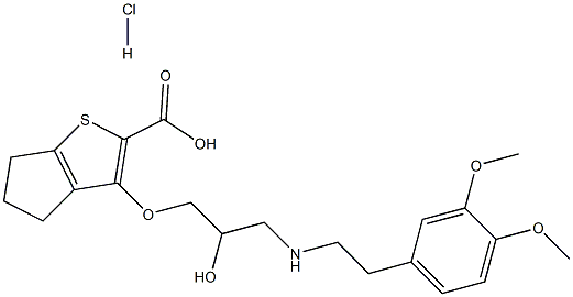 6-[3-[2-(3,4-dimethoxyphenyl)ethylamino]-2-hydroxy-propoxy]-8-thiabicy clo[3.3.0]octa-6,9-diene-7-carboxylic acid hydrochloride Structure