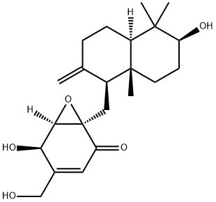 [1R,6R,(+)]-1α-[[(1S,4aR)-Decahydro-6β-hydroxy-5,5,8aβ-trimethyl-2-methylenenaphthalene-1β-yl]methyl]-5β-hydroxy-4-(hydroxymethyl)-7-oxabicyclo[4.1.0]hepta-3-ene-2-one 구조식 이미지