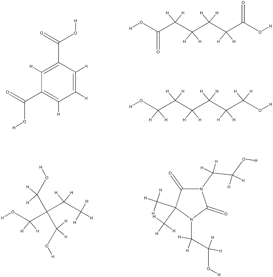 1,3-Benzenedicarboxylic acid, polymer with 1,3-bis(2-hydroxyethyl)-5,5-dimethyl-2,4-imidazolidinedione, 2-ethyl-2-(hydroxymethyl)-1,3-propanediol, hexanedioic acid and 1,6-hexanediol 구조식 이미지