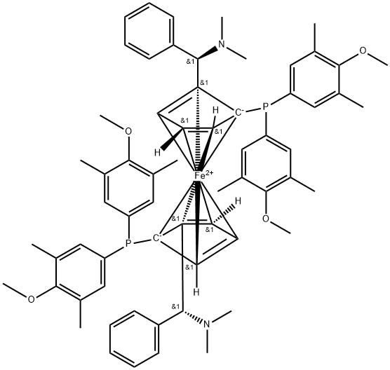 (aR,aR)-2,2'-Bis(a-N,N-diMethylaMinophenylMethyl)-(S,S)-1,1'-bis[di-(3,5-diMethyl-4-Methoxyphenyl)-phosphino]-ferrocene Structure