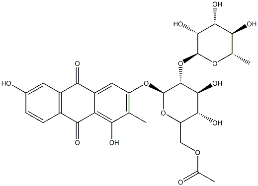 1,3,6-trihydroxy-2-methyl-9,10-anthraquinone-3-O-(6'-O-acetyl)-alpha-L-rhamnopyranosyl-(1->2)-beta-D-glucopyranoside 구조식 이미지