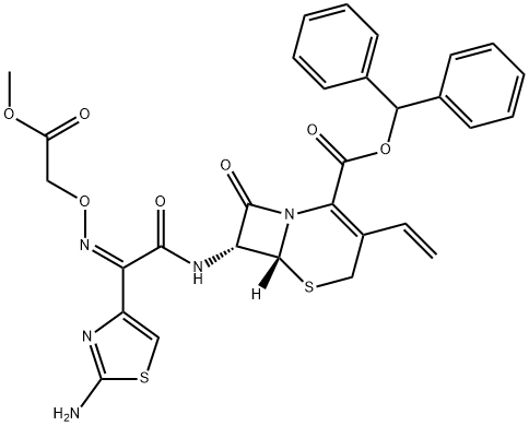 (6R,7R)-7α-[(2-Aminothiazol-4-yl)[(Z)-methoxycarbonylmethoxyimino]acetylamino]-8-oxo-3-vinyl-5-thia-1-azabicyclo[4.2.0]oct-2-ene-2-carboxylic acid benzhydryl ester 구조식 이미지