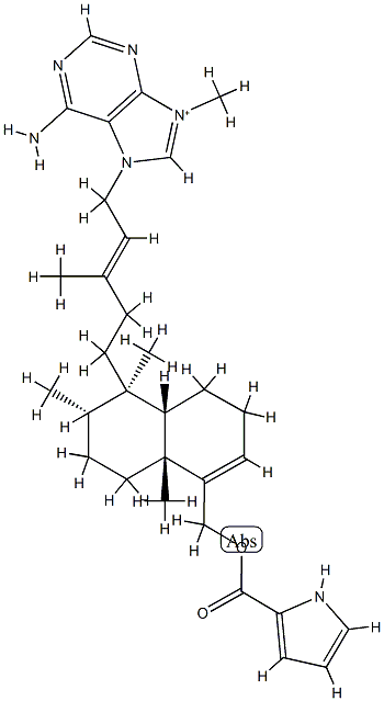 6-Amino-9-methyl-7-[(2E)-5-[(1R)-1,2,3,4,4a,7,8,8aα-octahydro-5-[[(1H-pyrrol-2-yl)carbonyloxy]methyl]-1,2β,4aα-trimethylnaphthalen-1α-yl]-3-methyl-2-pentenyl]-7H-purin-9-ium Structure