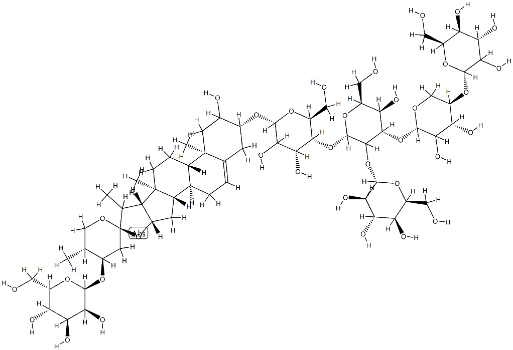 [(24S,25S)-24-(β-D-Glucopyranosyloxy)-2α-hydroxyspirost-5-en-3β-yl]4-O-[2-O-(β-D-glucopyranosyl)-3-O-[4-O-(β-D-glucopyranosyl)-β-D-xylopyranosyl]-β-D-glucopyranosyl]-β-D-galactopyranoside Structure