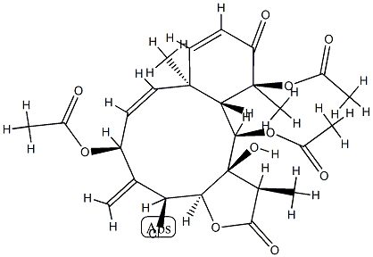 (1R,7E)-1β,8aα,12α-Trimethyl-4β-chloro-5-methylene-6β,12,13β-triacetoxy-13aβ-hydroxy-1,2,3aα,4,5,6,8a,11,12,12aβ,13,13a-dodecahydrobenzo[4,5]cyclodeca[1,2-b]furan-2,11-dione 구조식 이미지