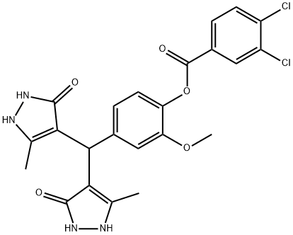 4-[bis(5-hydroxy-3-methyl-1H-pyrazol-4-yl)methyl]-2-methoxyphenyl 3,4-dichlorobenzoate 구조식 이미지