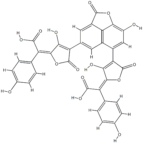 8-Hydroxy-4,6-bis[(5E)-5-(α-carboxy-4-hydroxybenzylidene)-4-hydroxy-2,5-dihydro-2-oxofuran-3-yl]-2H-naphtho[1,8-bc]furan-2-one Structure