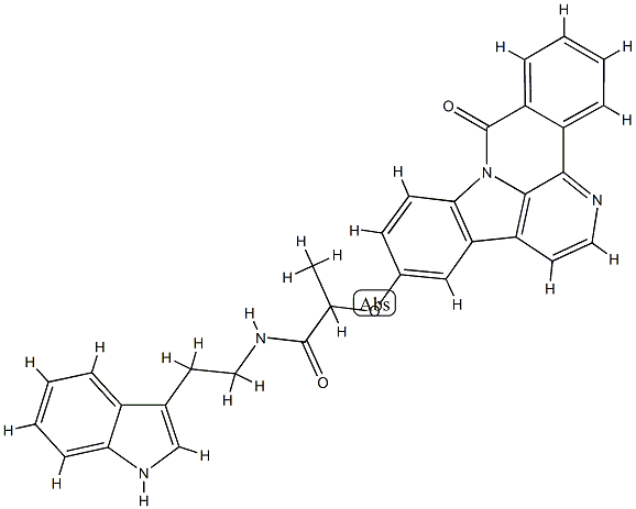 N-(2-(1H-indol-3-yl)ethyl)-2-((8-oxo-8H-benzo[c]indolo[3,2,1-ij][1,5]naphthyridin-12-yl)oxy)propanamide 구조식 이미지