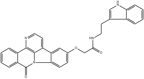 N-(2-(1H-indol-3-yl)ethyl)-2-((8-oxo-8H-benzo[c]indolo[3,2,1-ij][1,5]naphthyridin-12-yl)oxy)acetamide 구조식 이미지