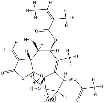 (Z)-2-Methyl-2-butenoic acid (3aR)-7α-(acetyloxy)-2,3,3aβ,4,5,7,7aα,8a,8b,8cα-decahydro-4β,8bβ-dihydroxy-6,8aα-dimethyl-3-methylene-2-oxooxireno[2,3]azuleno[4,5-b]furan-5α-yl ester 구조식 이미지