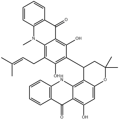 1,2,3,12-Tetrahydro-3,3-dimethyl-6-hydroxy-1-[[9,10-dihydro-10-methyl-1-hydroxy-3-methoxy-4-(3-methyl-2-butenyl)-9-oxoacridin]-2-yl]-7H-pyrano[2,3-c]acridin-7-one Structure