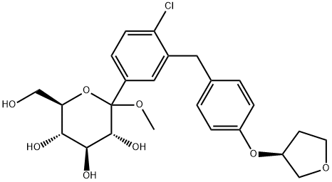 (3R,4S,5S,6R)-2-[4-chloro-3-[[4-[(3S)-oxolan-3-yl]oxyphenyl]methyl]phenyl]-6-(hydroxymethyl)-2-methoxyoxane-3,4,5-triol 구조식 이미지