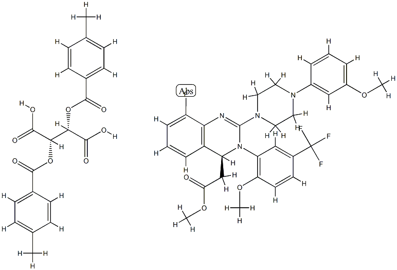 Butanedioic acid, 2,3-bis[(4-methylbenzoyl)oxy]-, (2S,3S)-, compd. with methyl (4S)-8-fluoro-3,4-dihydro-2-[4-(3-methoxyphenyl)-1-piperazinyl]-3-[2-methoxy-5-(trifluoromethyl)phenyl]-4-quinazolineacetate (1:1) 구조식 이미지