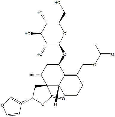 (3R,5S)-5'-[(Acetyloxy)methyl]-5-(3-furanyl)-4'β-(β-D-glucopyranosyloxy)-3',4,4',5,6',7',8',8'aβ-octahydro-2'α-methylspiro[furan-3(2H),1'(2'H)-naphthalen]-2-one Structure