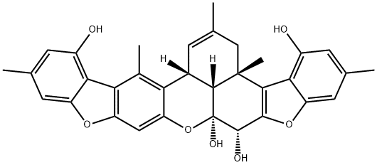 [3aS,(-)]-3,3a,9,9a,17bβ,17cβ-Hexahydro-2,3aβ,6,14,17-pentamethylbenzo[kl]bisbenzofuro[3,2-b:2',3'-i]xanthene-4,9α,9aα,16-tetrol Structure