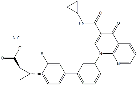 Cyclopropanecarboxylic acid,
2-[3'-[3-[(cyclopropylaMino)carbonyl]-4-oxo-1,8-naphthyridin-1(4H)-yl]-3-fluoro[1,1'-biphenyl]-4-yl]-, sodiuM salt (1:1), (1R,2R)- Structure