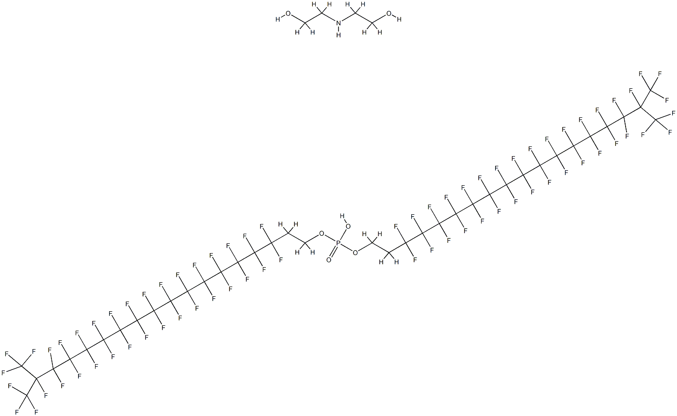 bis[3,3,4,4,5,5,6,6,7,7,8,8,9,9,10,10,11,11,12,12,13,13,14,14,15,15,16,16,17,18,18,18-dotriacontafluoro-17-(trifluoromethyl)octadecyl] hydrogen phosphate, compound with 2,2'-iminodiethanol (1:1)  Structure