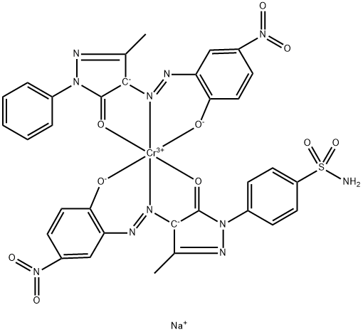 Chromate(1-), [4-[4,5-dihydro-4-[(2-hydroxy-5-nitrophenyl)azo]-3-methyl-5-oxo-1H-pyrazol-1-yl]benzenesulfonamidato(2-)][2,4-dihydro-4-[(2-hydroxy-5-nitrophenyl)azo]-5-methyl-2-phenyl-3H-pyrazol-3-onato(2-)]-, sodium Structure