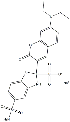 sodium 5-(aminosulphonyl)-2-[7-(diethylamino)-2-oxo-2H-1-benzopyran-3-yl]benzoxazolesulphonate 구조식 이미지