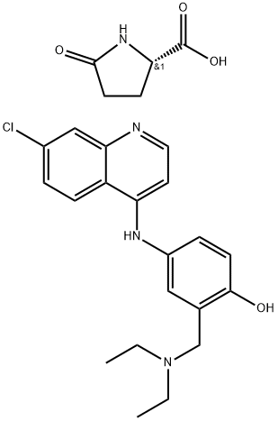 5-oxo-L-proline, compound with 4-[(7-chloro-4-quinolyl)amino]-alpha-(diethylamino)-o-cresol (2:1) 구조식 이미지