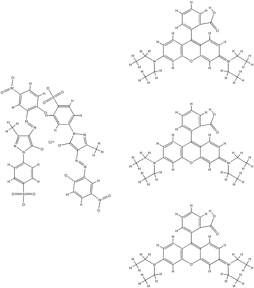 tris[9-(2-carboxyphenyl)-3,6-bis(diethylamino)xanthylium] bis[4-[4,5-dihydro-4-[(2-hydroxy-5-nitrophenyl)azo]-3-methyl-5-oxo-1H-pyrazol-1-yl]benzenesulphonato(3-)]chromate(3-) Structure