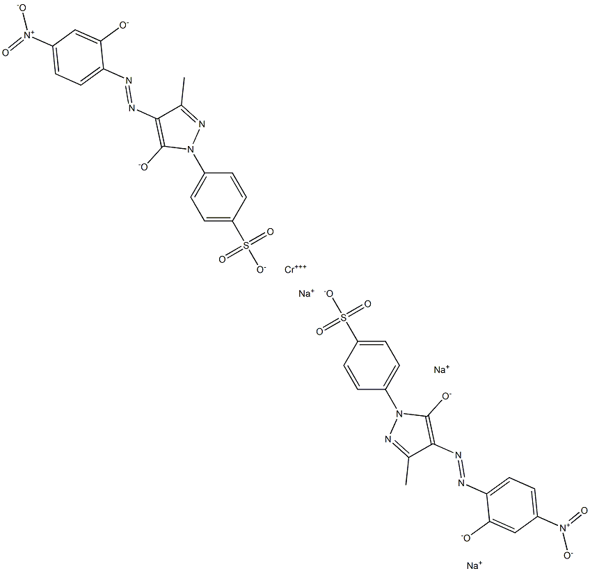 trisodium bis[4-[4,5-dihydro-4-[(2-hydroxy-4-nitrophenyl)azo]-3-methyl-5-oxo-1H-pyrazol-1-yl]benzenesulphonato(3-)]chromate(3-) Structure