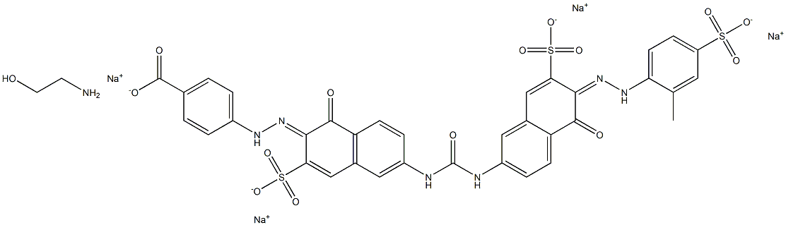 p-[[1-hydroxy-6-[[[[5-hydroxy-7-sulpho-6-[(4-sulpho-o-tolyl)azo]-2-naphthyl]amino]carbonyl]amino]-3-sulpho-2-naphthyl]azo]benzoic acid, sodium salt, compound with 2-aminoethanol  구조식 이미지