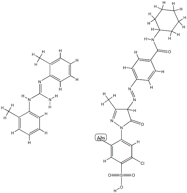 2,5-dichloro-4-[4-[[4-[(cyclohexylamino)carbonyl]phenyl]azo]-4,5-dihydro-3-methyl-5-oxo-1H-pyrazol-1-yl]benzenesulphonic acid, compound with N,N'-di(o-tolyl)guanidine (1:1) Structure