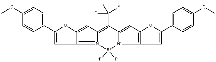 (T-4)-Difluoro[2-(4-Methoxyphenyl)-5-[2,2,2-trifluoro-1-[2-(4-Methoxyphenyl)-5H-furo[3,2-b]pyrrol-5-ylidene-κN4]ethyl]-4H-furo[3,2-b]pyrrolato-κN4]boron 구조식 이미지