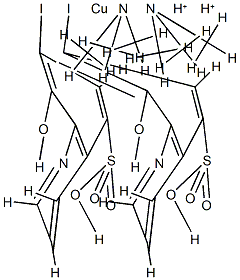 dihydrogen bis[8-hydroxy-7-iodoquinoline-5-sulphonato(2-)-N1,O8]cuprate(2-), compound with trimethylamine (1:2) Structure