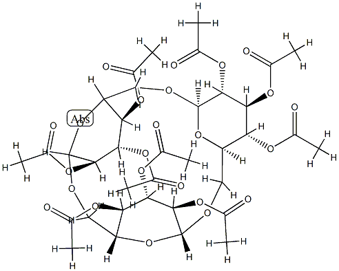 O-glucopyranosyl(1-6)-O-glucopyranosyl(1-6)-O-glucopyransoyl(1-6) 1,6''-anhydride nonaacetate Structure