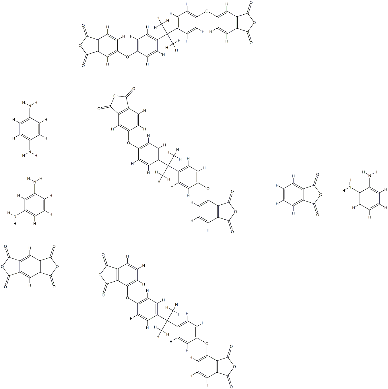 1H,3H-Benzo1,2-c:4,5-cdifuran-1,3,5,7-tetrone, polymer with 1,2-benzenediamine, 1,3-benzenediamine, 1,4-benzenediamine, 4-4-1-4-(1,3-dihydro-1,3-dioxo-5-isobenzofuranyl)oxyphenyl-1-methylethylphenoxy-1,3-isobenzofurandione, 1,3-isobenzofurandione, 4,4-(1- Structure