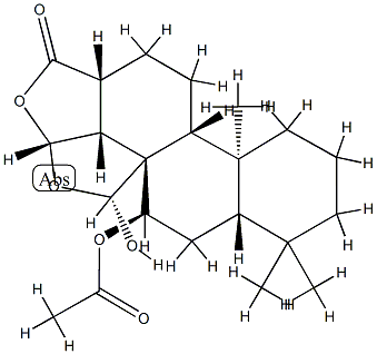 (3R,3aα,5aα,9aβ,11aα,12R)-3β,3bβ-(Epoxymethano)-4α,12-dihydroxy-3a,3b,4,5,5a,6,7,8,9,9a,9bα,10,11,11a-tetradecahydro-6,6,9a-trimethylphenanthro[1,2-c]furan-1(3H)-one 4-acetate 구조식 이미지