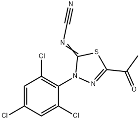 2-Acetyl-5-cyanimino-4,5-dihydro-4-(2,4,6-trichlorophenyl)-1,3,4-thiadiazole 구조식 이미지