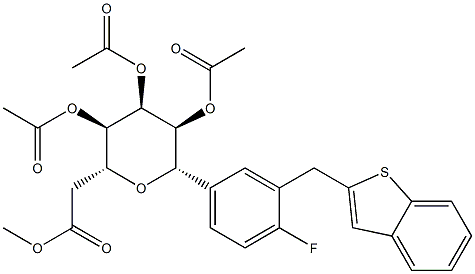 D-Glucitol, 1,5-anhydro-1-C-[3-(benzo[b]thien-2-ylMethyl)-4-fluorophenyl]-, 2,3,4,6-tetraacetate, (1S)- 구조식 이미지