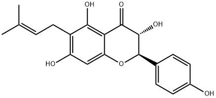 (2R)-2,3-Dihydro-3β,5,7-trihydroxy-2α-(4-hydroxyphenyl)-6-(3-methyl-2-butenyl)-4H-1-benzopyran-4-one 구조식 이미지