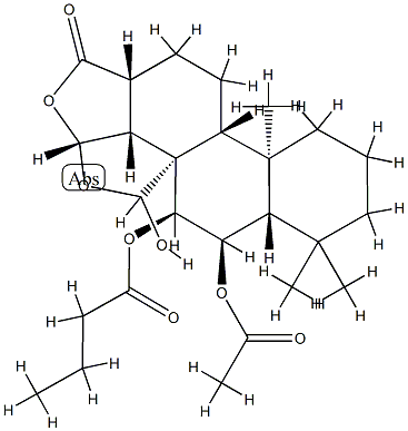 (3R,3aα,5aα,9aβ,11aα)-3β,3bβ-(Epoxymethano)-4α,5α,12-trihydroxy-3a,3b,4,5,5a,6,7,8,9,9a,9bα,10,11,11a-tetradecahydro-6,6,9a-trimethylphenanthro[1,2-c]furan-1(3H)-one 4-butyrate 5-acetate 구조식 이미지