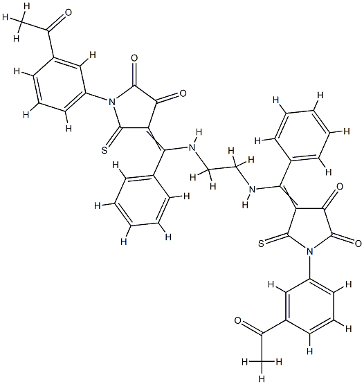 (4E)-1-(3-acetylphenyl)-4-[[2-[[(E)-[1-(3-acetylphenyl)-4,5-dioxo-2-su lfanylidene-pyrrolidin-3-ylidene]-phenyl-methyl]amino]ethylamino]-phen yl-methylidene]-5-sulfanylidene-pyrrolidine-2,3-dione 구조식 이미지