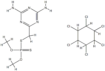 Phosphorodithioic acid, S-((4,6-diamino-1,3,5-triazin-2-yl)methyl) O,O -dimethyl ester, mixt. with (1alpha,2alpha,3beta,4alpha,5alpha,6beta)- 1,2,3,4,5,6-hexachlorocyclohexane Structure