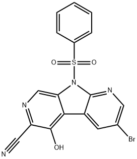 9H-Pyrrolo[2,3-b:5,4-c']dipyridine-6-carbonitrile, 3-broMo-5-hydroxy-9-(phenylsulfonyl)- 구조식 이미지