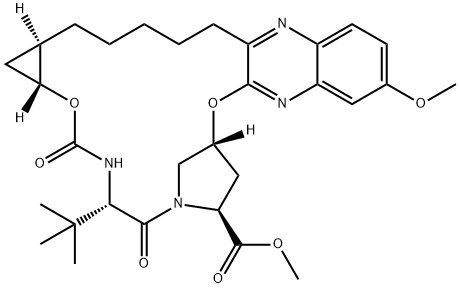 1206524-84-6 8H-7,10-Methanocyclopropa[18,19][1,10,3,6]dioxadiazacyclononadecino[11,12-b]quinoxaline-8-carboxylic acid, 5-(1,1-diMethylethyl)-1,1a,3,4,5,6,9,10,18,19,20,21,22,22a-tetradecahydro-14-Methoxy-3,6-dioxo-, Methyl ester, (1aR,5S,8S,10R,22aR)-