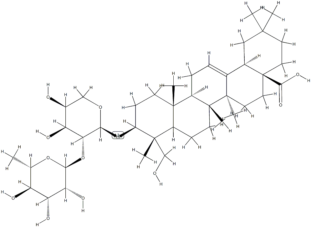 3-[[2-O-(α-L-Rhamnopyranosyl)-α-L-arabinopyranosyl]oxy]-23-hydroxyolean-12-en-28-oic acid 구조식 이미지
