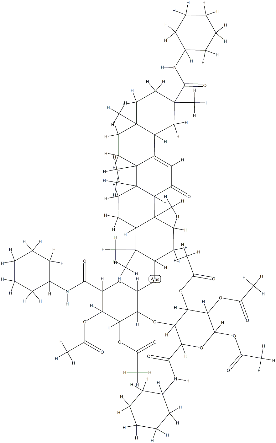 [3,4-diacetyloxy-6-(cyclohexylcarbamoyl)-5-[4,5-diacetyloxy-6-(cyclohe xylcarbamoyl)-2-[[11-(cyclohexylcarbamoyl)-4,4,6a,6b,8a,11,14b-heptame thyl-14-oxo-2,3,4a,5,6,7,8,9,10,12,12a,14a-dodecahydro-1H-picen-3-yl]o xy]oxan-3-yl]oxy-oxan-2-yl] acetate 구조식 이미지