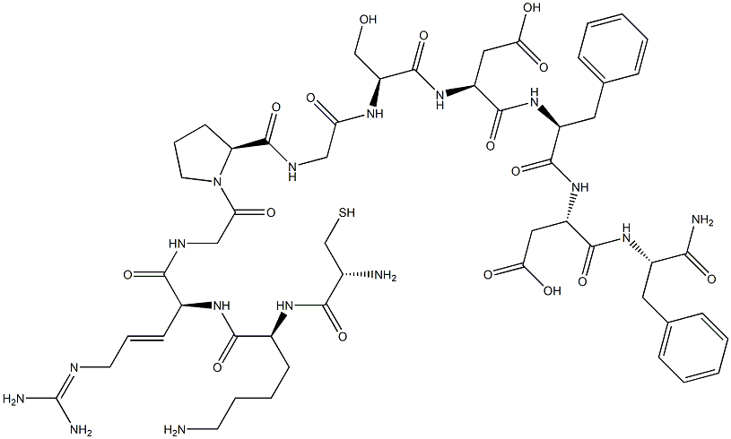 (3S)-3-[[(2S)-2-[[2-[[(2S)-1-[2-[[(E,2S)-2-[[(2S)-6-amino-2-[[(2R)-2-a mino-3-sulfanyl-propanoyl]amino]hexanoyl]amino]-5-(diaminomethylidenea mino)pent-3-enoyl]amino]acetyl]pyrrolidine-2-carbonyl]amino]acetyl]ami no]-3-hydroxy-propanoyl]amino]-3-[[(1S)-1-[[(1S)-1-[[(1S)-1-carbamoyl- 2-phenyl-ethyl]carbamoyl]-2-carboxy-ethyl]carbamoyl]-2-phenyl-ethyl]ca rbamoyl]propanoic acid Structure