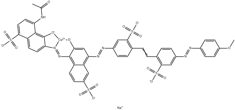tetrasodium [4-acetamido-5-hydroxy-6-[[2-hydroxy-4-[[4-[2-[4-[(4-methoxyphenyl)azo]-2-sulphophenyl]vinyl]-3-sulphophenyl]azo]-6-sulpho-1-naphthyl]azo]naphthalene-1-sulphonato(6-)]cuprate(4-) 구조식 이미지